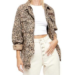 Free People Seize Day Leopard Print Jacket Army